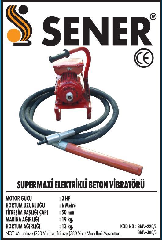 3 Hp. Demir Kasa Beton Vibratörü 6 Mt. Hortumlu