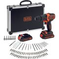 Black+Decker BDCHD18BAFC-QW 18V 1.5Ah Li-Ion Darbeli Vidalama/Matkap,Çift Akü, Çanta, 80 Parça Aks. Seti