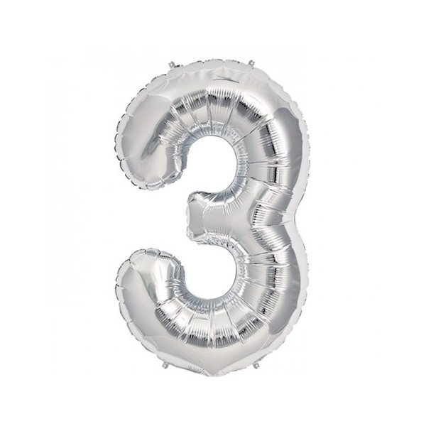 3- HARF 40 İNC GÜMÜŞ RENK BALON 100 CM