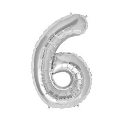 6- HARF 16 İNC GÜMÜŞ RENK BALON 36 CM