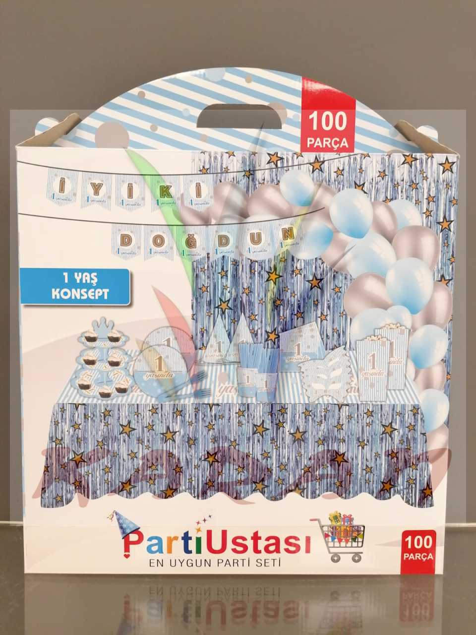 1 YAŞ MAVİ KONSEPT PARTİ SETİ 100 PARÇA