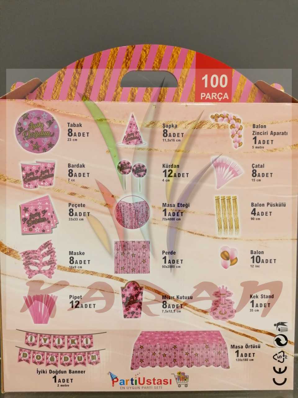 PEMBE KONSEPT PARTİ SETİ 100 PARÇA