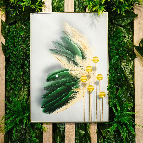 Magic Home Mauritz Yeşil Sarı Tüy Desenli 50 X 70 Cm Tablo 047