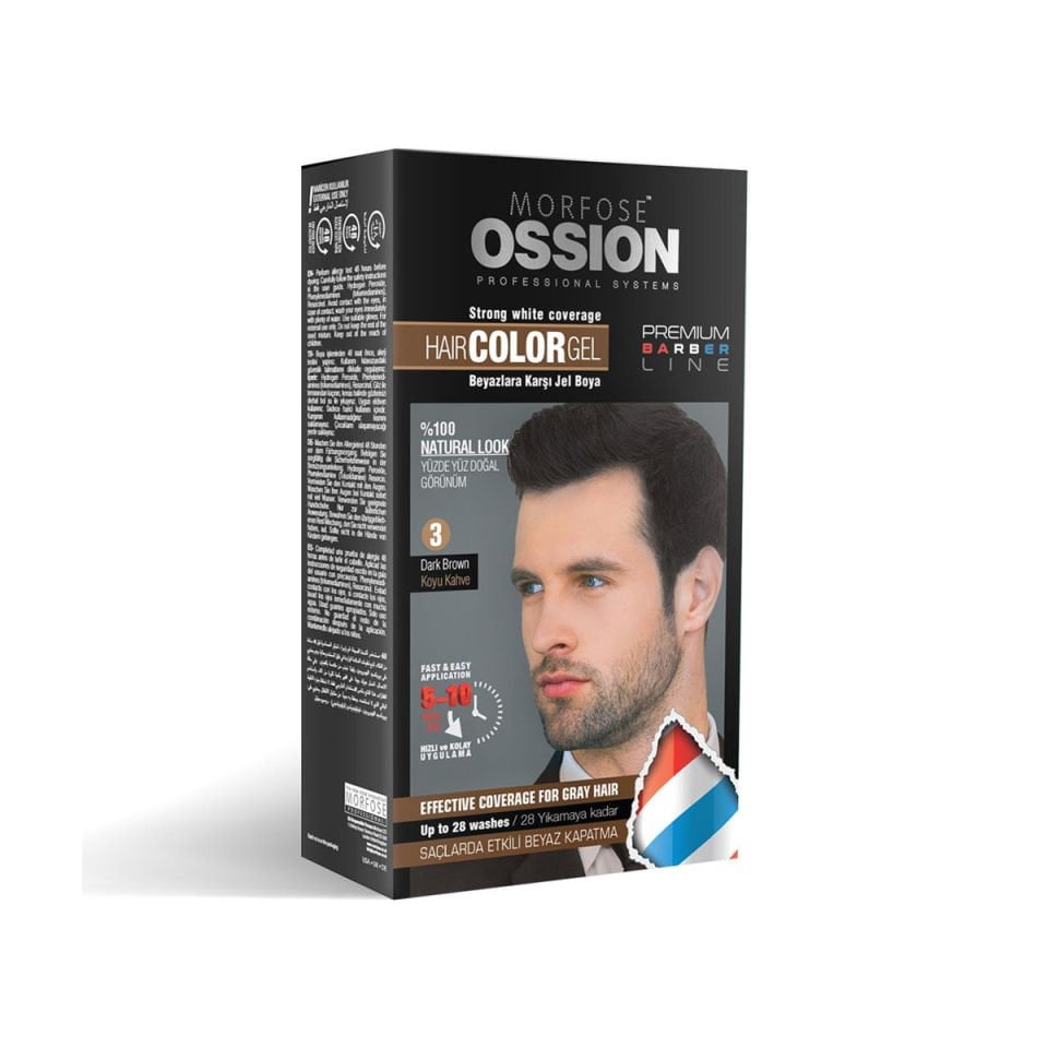 OSSION PR.BARBER ERKEK SAÇ JEL BOYA KOYU KAHVE NO:3 KIT 40 ML