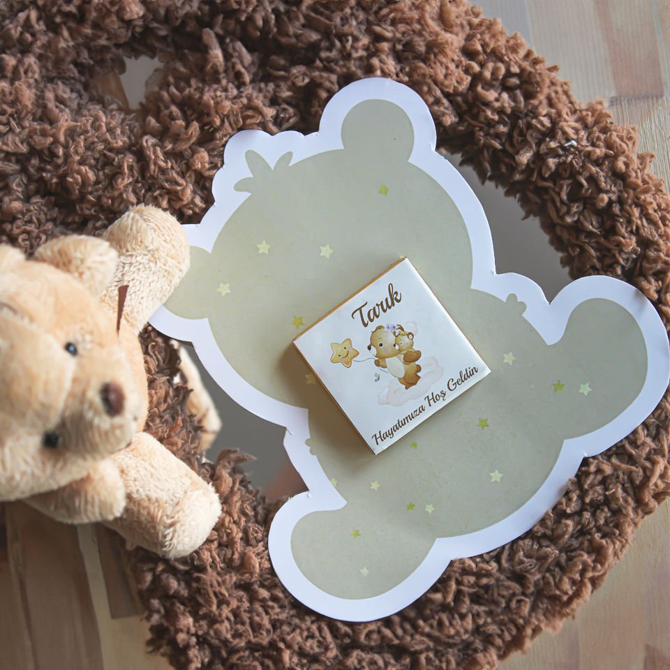 Madlen Çikolatalı Minik Ayıcık Kartı Baby Shower