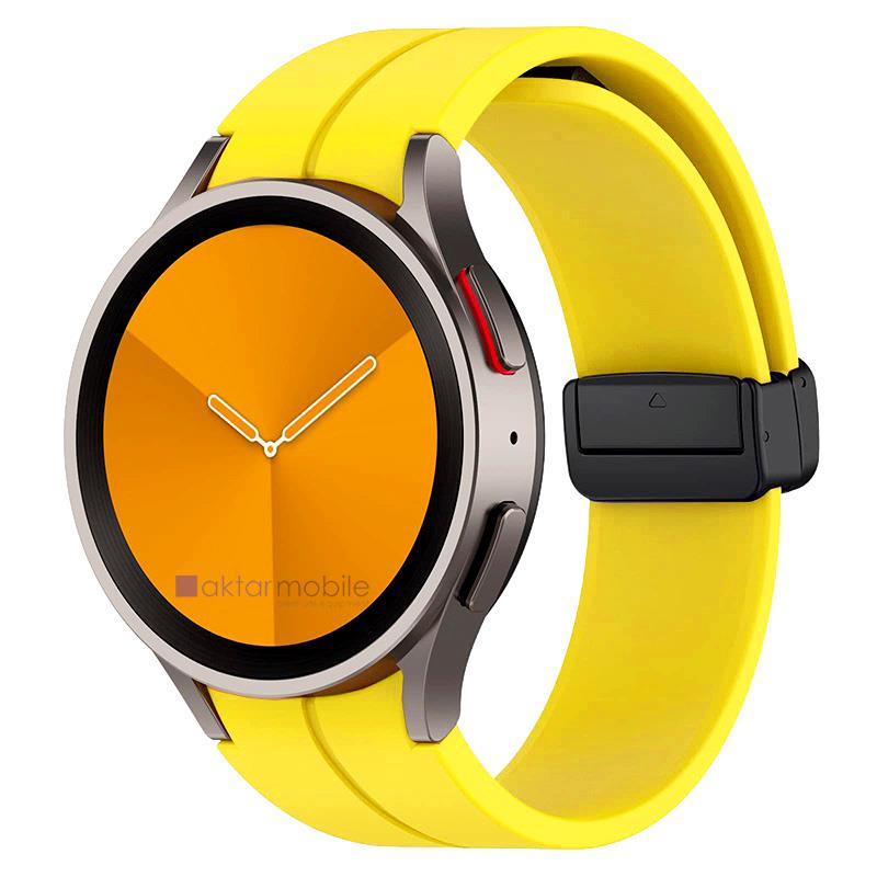 Samsung Galaxy Watch 6 Classic 43 / 47 mm Silikon Kordon Magnetik D Tokalı Spor Kayış Mıknatıslı Sarı