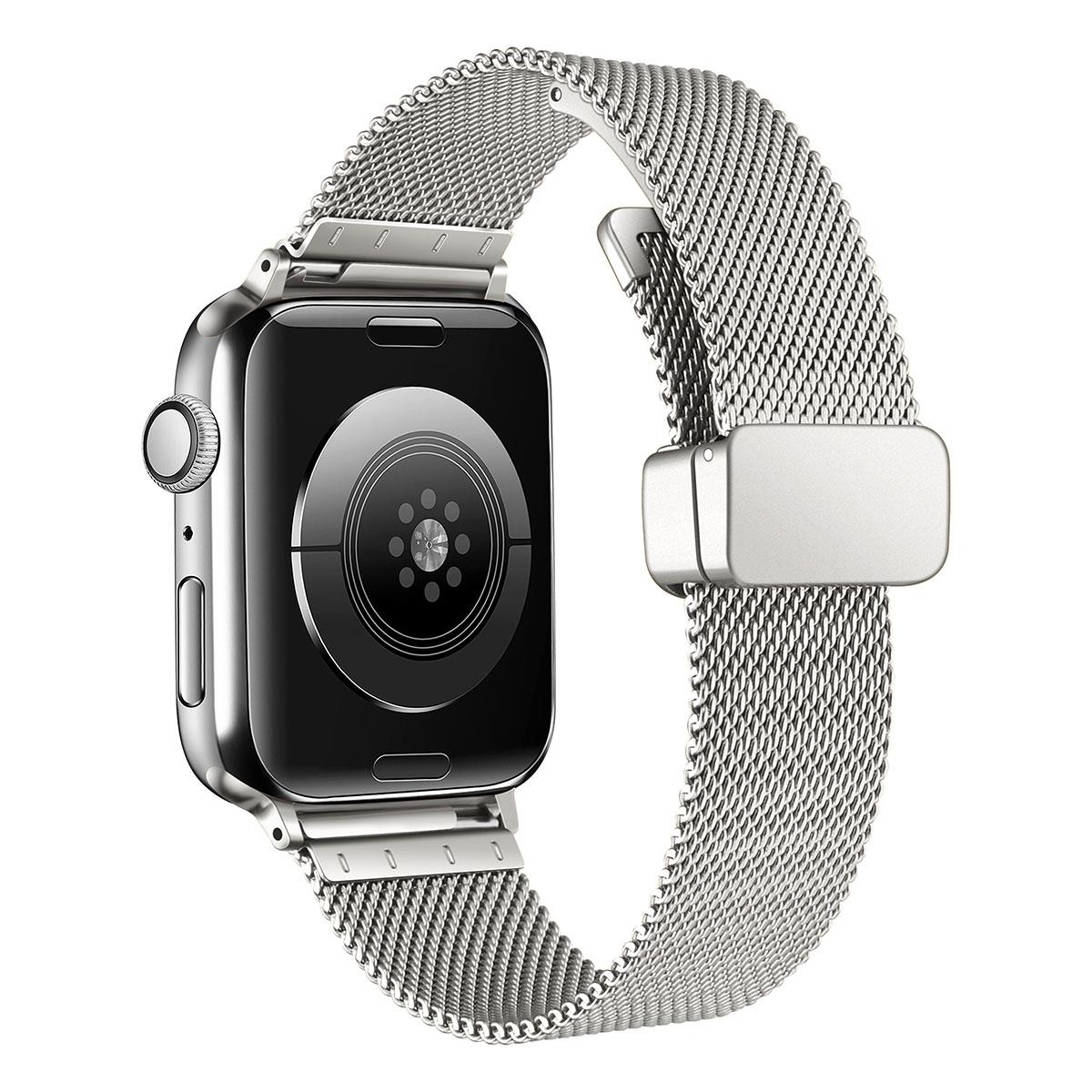 Apple Watch 7 8 41 mm Uyumlu Hasır Metal Kordon Magnetik D Tokalı Tel Örgü Kayış Mıknatıslı Toka