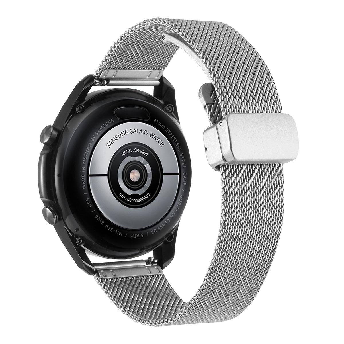 Huawei Watch GT 3 SE 46 mm Uyumlu Hasır Metal Kordon Magnetik D Tokalı Tel Örgü Kayış Mıknatıslı