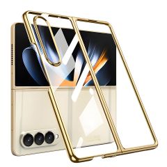 Samsung Galaxy Z Fold 4 uyumlu Kılıf Premium Cam Kapak Tam Uyumlu Electroplate Metalik Renk