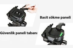 140 cm Yükseklik Ayarlı Tripod & Telefon Tutucu Aparat - Alüminyum Alaşım - Hafif - 3 Kademeli Ayak