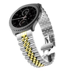 Samsung Galaxy Watch 42 mm Uyumlu Metal Kordon Rolex Style Jubilee Hafif Metal Kayış Gold - Gümüş