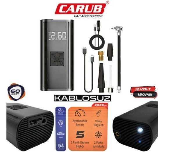 CARUB HAVA KOMPRESÖRÜ ŞARJLI+ÇAKMAKTAN USB+TYPE C+60W
