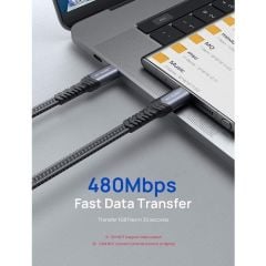 Jsaux Premium Serisi 3 Metre Type-C To Type-C 60W 480MBPS 3A Hızlı Şarj ve Data Aktarım Usb-C Kablosu Koyu Gri CC0015 3 Metre