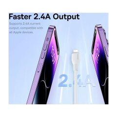 Baseus Ultra Hızlı 1.2mt 2.4A Iphone Şarj Kablosu Iphone 11 12 13 14 Pro Max Şarj Kablo, Akım ve Isı Korumalı HBCV000066R090