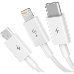 Baseus Superior 3in1 Hızlı Şarj Özellikli USB To M+L+C 3.5A Hızlı Şarj Kablosu iPhone 15 Uyumlu 0.5m.