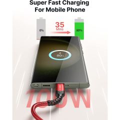 Jsaux 100w 2 Metre 5 Amper Süper Hızlı Type-C to Type-C Şarj Ve Data Kablosu - Kırmızı - cc0020