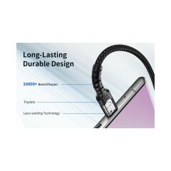 Jsaux Profesyonel Serisi  USB To Type-C 3 Amper Hızlı Şarj ve Data Kablosu 1 Metre iPhone 15 serisi Ve Android Type-C girişli cihazlar ile uyumlu CC0011 Siyah