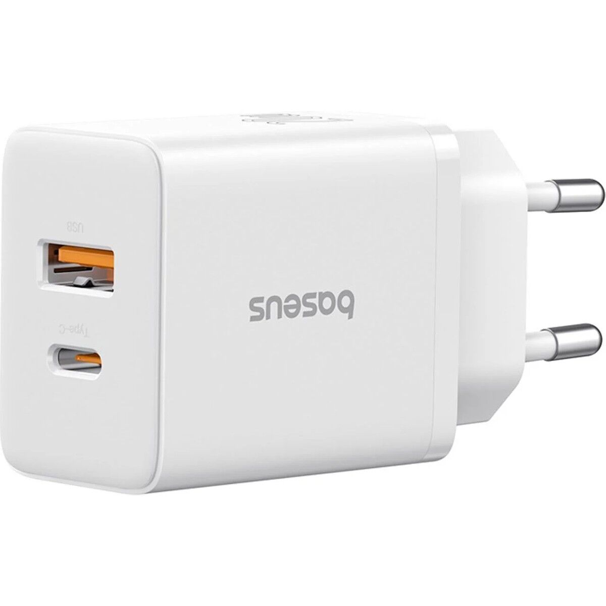 Baseus Cube Type-C + USB Girişli U+C 20W Hızlı Şarj Cihazı iPhone 15 14 13 12 11 Uyumlu Samsung ve Android Uyumlu Beyaz