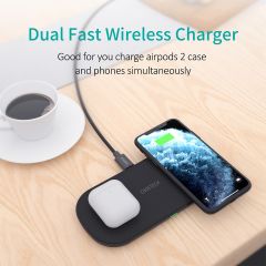 Choetech 10W Çift Cihaz Destekli 3A Hızlı Kablosuz Şarj Cihazı Siyah T535-S
