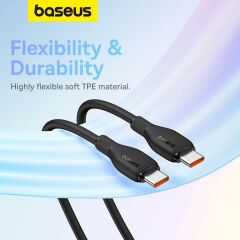 Baseus Pudding Serisi Type-C to Type-C 100 Watt Süper Hızlı , Android Uyumlu , İPhone 15 , Macbook , iPad  Serileriyle Uyumlu 100W PD Hızlı Şarj ve Data Aktarım Kablosu Siyah