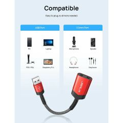 JSAUX Harici Stereo Ses Kartı, Windows, MAC, PC, Dizüstü Bilgisayar, Masaüstü Bilgisayarlar, PS3, PS5 ile Uyumlu USB - 5,4 mm Jack Ses Adaptörü CM0025
