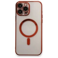 Adaman iPhone 12 Pro Max Kılıf Magsafe Uyumlu Lazer Silikon Kılıf - Kırmızı