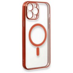 Adaman iPhone 12 Pro Max Kılıf Magsafe Uyumlu Lazer Silikon Kılıf - Kırmızı