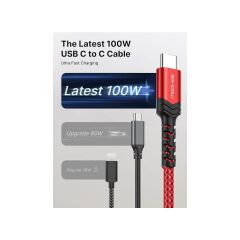 Jsaux Usb C - Usb C Kablosu 100WATT 5 Amper Type-C Süper Hızlı Şarj ve Data Kablosu