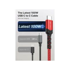 Jsaux Usb C - Usb C Kablosu 100WATT 5 Amper Type-C Süper Hızlı Şarj ve Data Kablosu CC00201K2