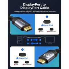 Jsaux 4K Yüksek Çözünürlüklü Örgülü Displayport To Displayport Kablosu Dp Kablosu Displayport To Displayport Cable Gri 2 Metre CV0004