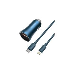 Baseus Golden Contactor Pro 40W USB Type-C Dual Hızlı Araç Şarj Başlık + Type-C To Lightning iPhone Uyumlu Tzccjd-03