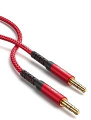 Jsaux Profesyonel Hifi Stereo Ses Kablo 3,5 mm To 3.5mm Trs Uzatma Aux Kablosu 180cm 2'li Paket CM0004 Kırmızı-Siyah