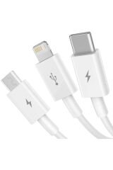 3İN1 Micro Type-C iPhone Şarj Kablo Kısa Powerbank Kablosu İphone 11 12 13 14 15 Pro Max Şarj
