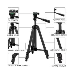 Adaman 3120A Profesyonel Kamera Telefon Tutucu Ayarlanabilir Terazili 3 Ayaklı Tripod