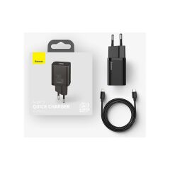 Baseus Apple iPhone 11 Pro Uyumlu 20W Hızlı Şarj Adaptörü + Type-C To Lightning 1m Şarj Kablosu