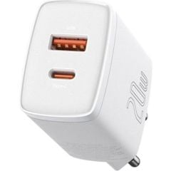 Baseus Compact 20W USB + Type-C Çıkışlı Qc3.0 Hızlı Şarj Başlığı Şarj Aleti Beyaz