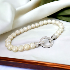 Swarovski taşlı, Altın kaplama İnci Gümüş Bileklik