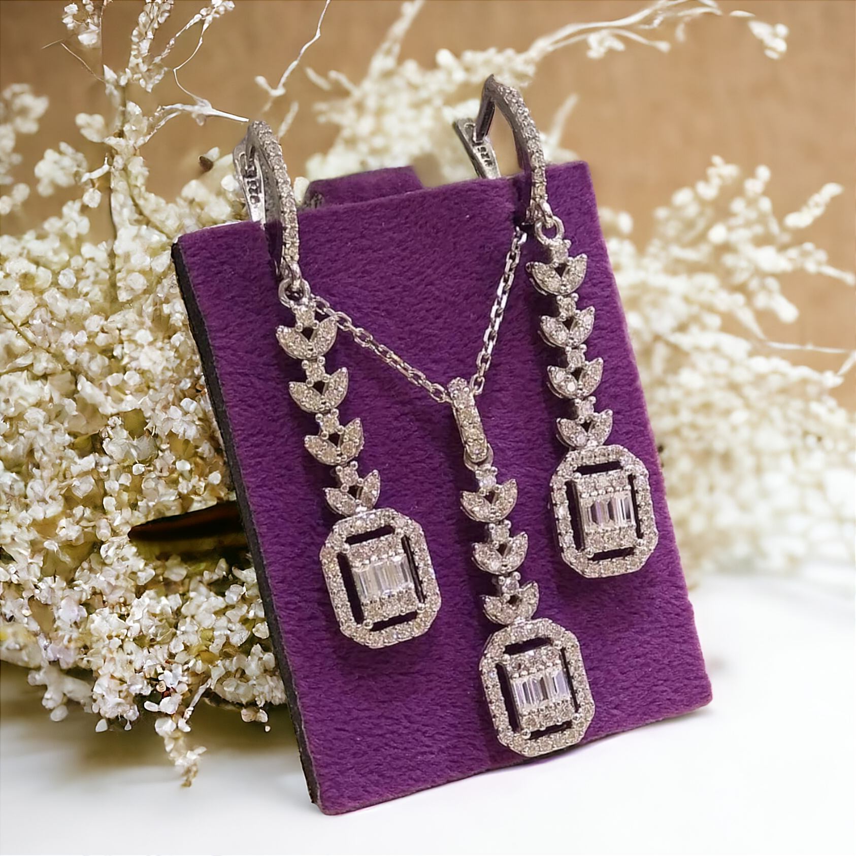 BAGETY TAŞLI Gümüş KOLYE KÜPE SET