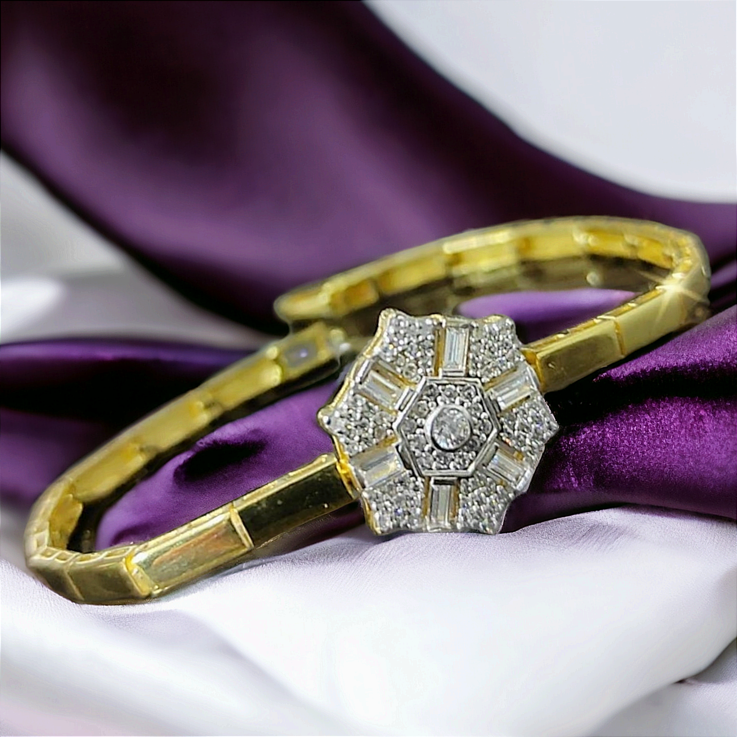 Bagety Swarovski Taşlı Altın kaplamalı Gümüş Bileklik