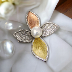 İnci Taşlı,Rose,Gold zithal Gümüş Broş