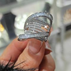 Bagety Swarovski Taşlı Altın Kaplamalı İthal Gümüş Yüzük
