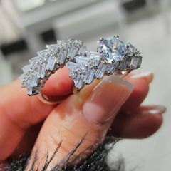 Swarovski Bagety Taşlı Altın kaplamalı Gümüş Yüzük Set