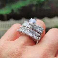 Swarovski Taşlı Altın kaplamalı Gümüş Yüzük Set