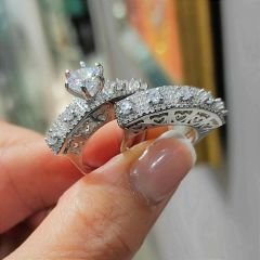 Swarovski Taşlı Altın kaplamalı Gümüş Yüzük set