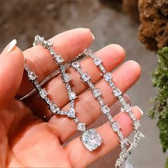 Swarovski Bagety Taşlı Altın Rodajlı Gümüş Kolye
