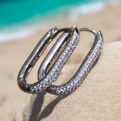 Swarovski Taşlı dikdörtgen Gümüş Halka Küpe