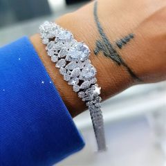 Mozanit ve Swarovski Taşlı Altın Kaplamalı Gümüş Bileklik