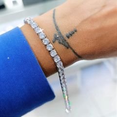 Swarovski Taşlı Altın Kaplamalı 5 mm Suyolu Gümüş Bileklik