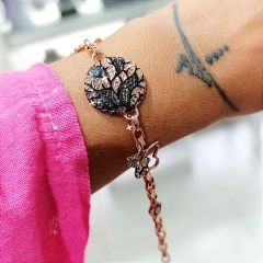 Kekebek İşlemeli Rose Gold Tasarım İthal Gümüş Bileklik