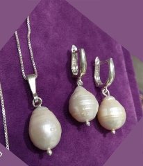 Barok İnci Gümüş Set
